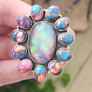 Audra Ring / Sterling Silver GORGEOUS Spiny Oyster Turquoise Opal Daisy Ring